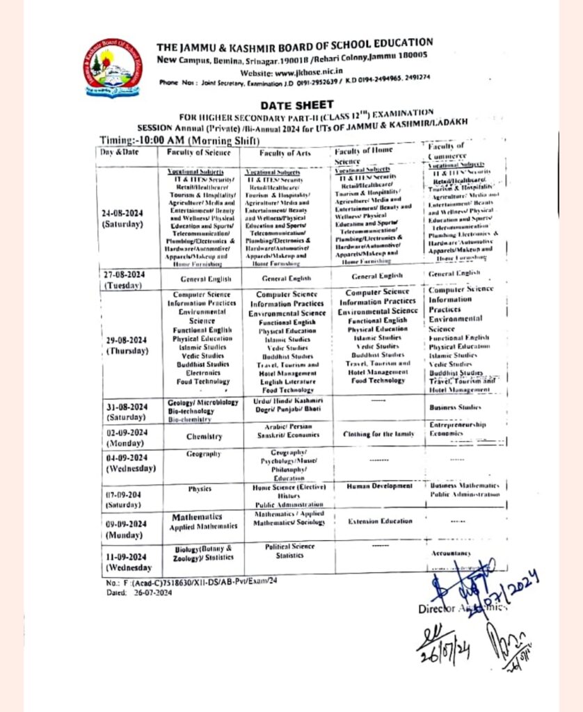 JKBOSE BI-ANNUAL DATESHEET RELEASED FOR CLASS 10TH , 12TH CHECK HERE 