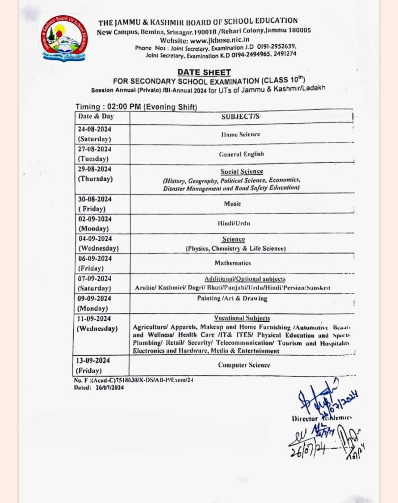 JKBOSE BI-ANNUAL DATESHEET RELEASED FOR CLASS 10TH , 12TH CHECK HERE 