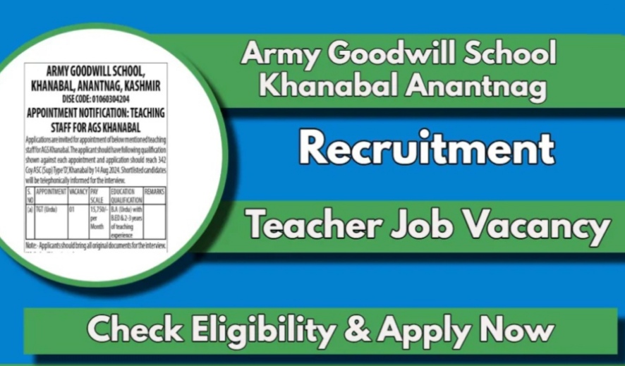 Army Goodwill School Khanabal Recruitment 2024:Check posts Eligibilty 